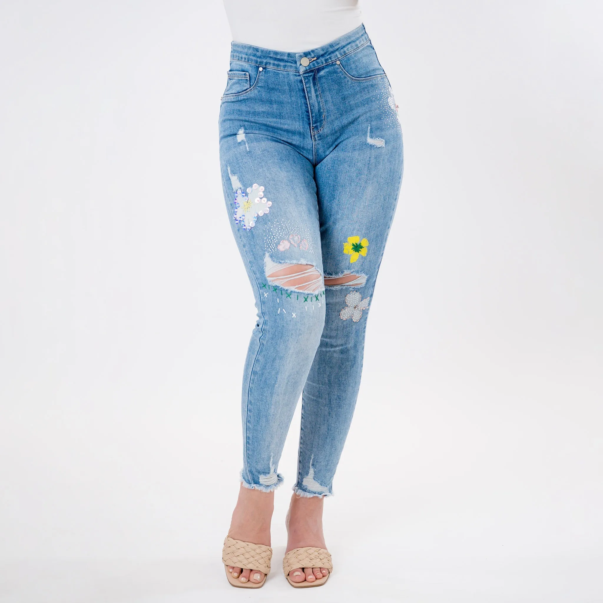 Embellishing distress capris