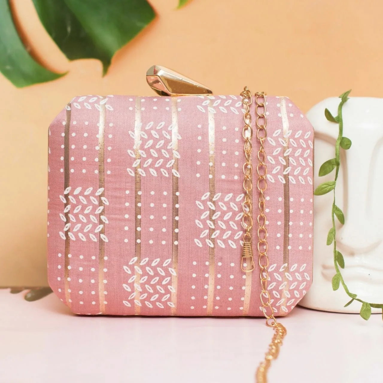 Exclusive Baby Pink Box Clutch with Block Print