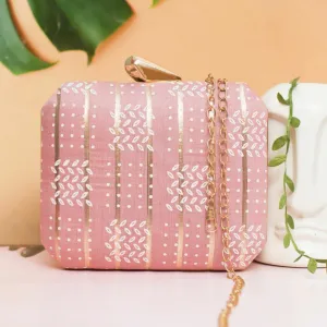 Exclusive Baby Pink Box Clutch with Block Print
