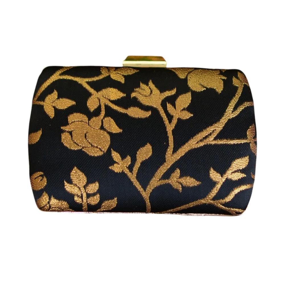 Exclusive Black Clutch with Golden Floral Design