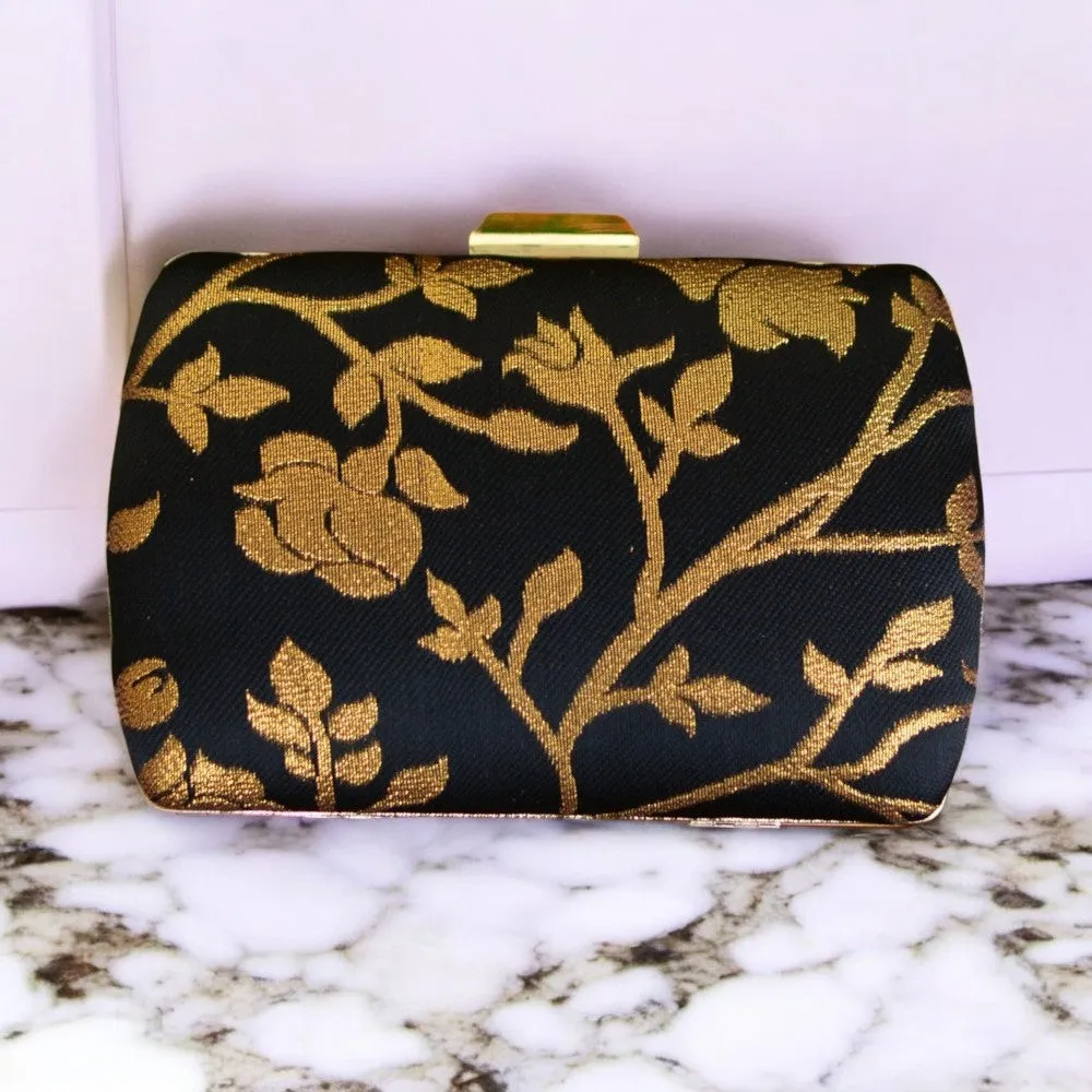 Exclusive Black Clutch with Golden Floral Design