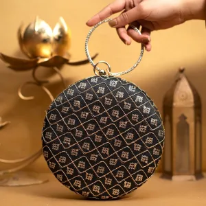 Exclusive Black Round Clutch with Golden Work
