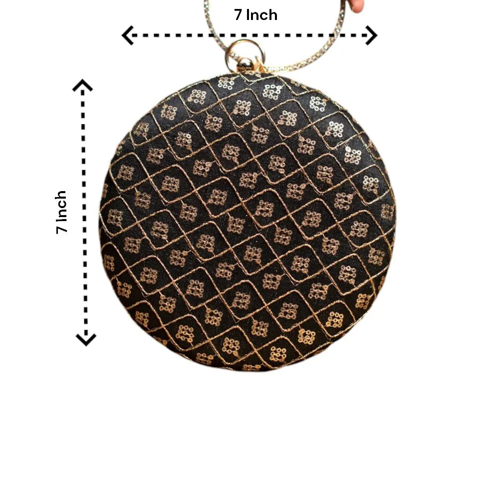 Exclusive Black Round Clutch with Golden Work