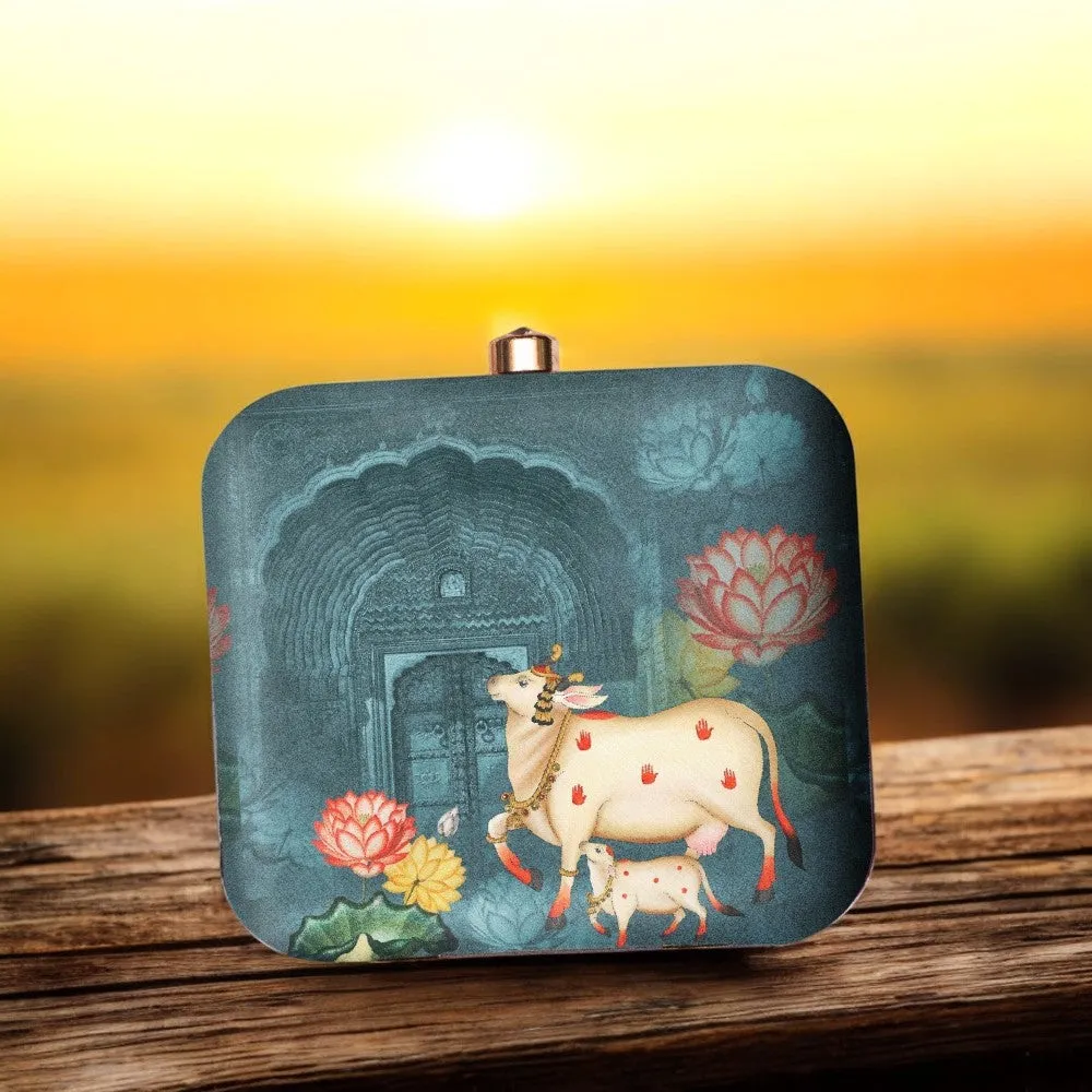 Exclusive Box Clutch with Pichwai & Calf Print