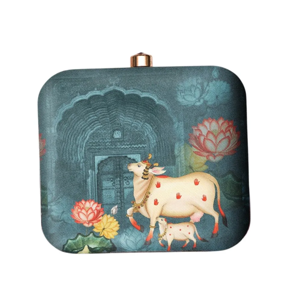 Exclusive Box Clutch with Pichwai & Calf Print
