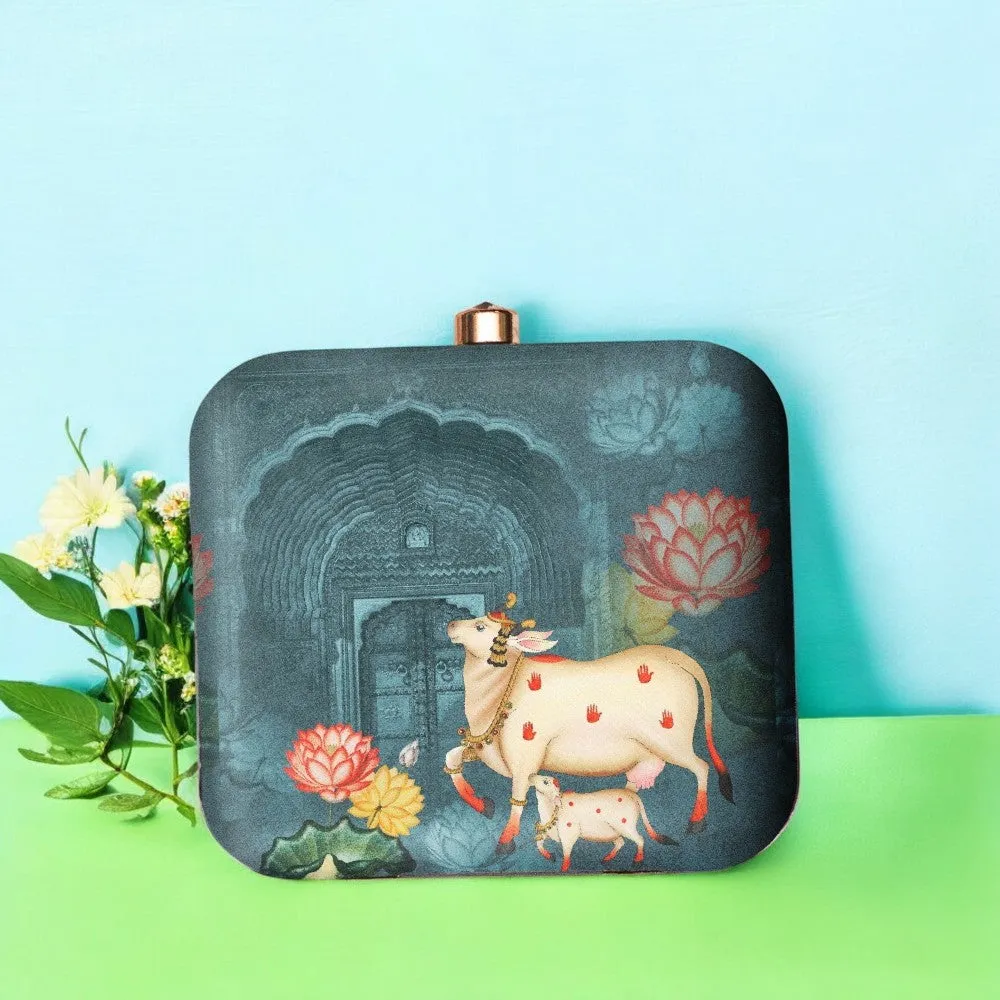 Exclusive Box Clutch with Pichwai & Calf Print