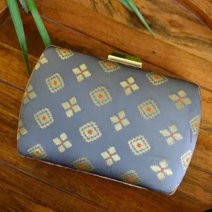 Exclusive Gray Clutch with Golden Zari Butti Design