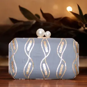 Exclusive Gray Clutch with Sequence Work
