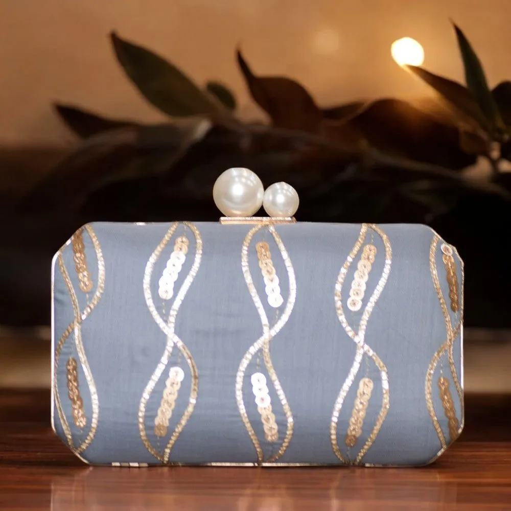 Exclusive Gray Clutch with Sequence Work