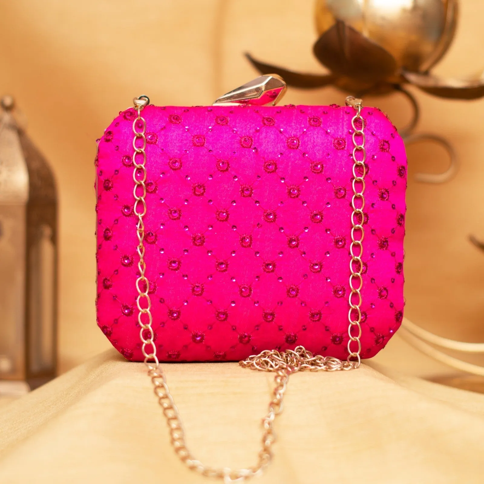 Exclusive Hot Pink Chikankari Box Clutch