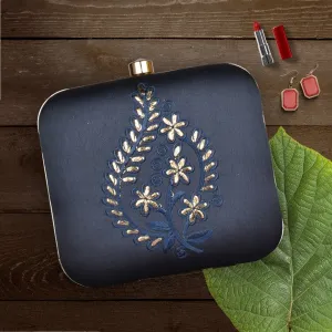 Exclusive Navy Blue Clutch with Embroidery