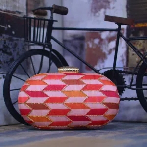 Exclusive Pink cylindrical Shape Clutch with Checkers design
