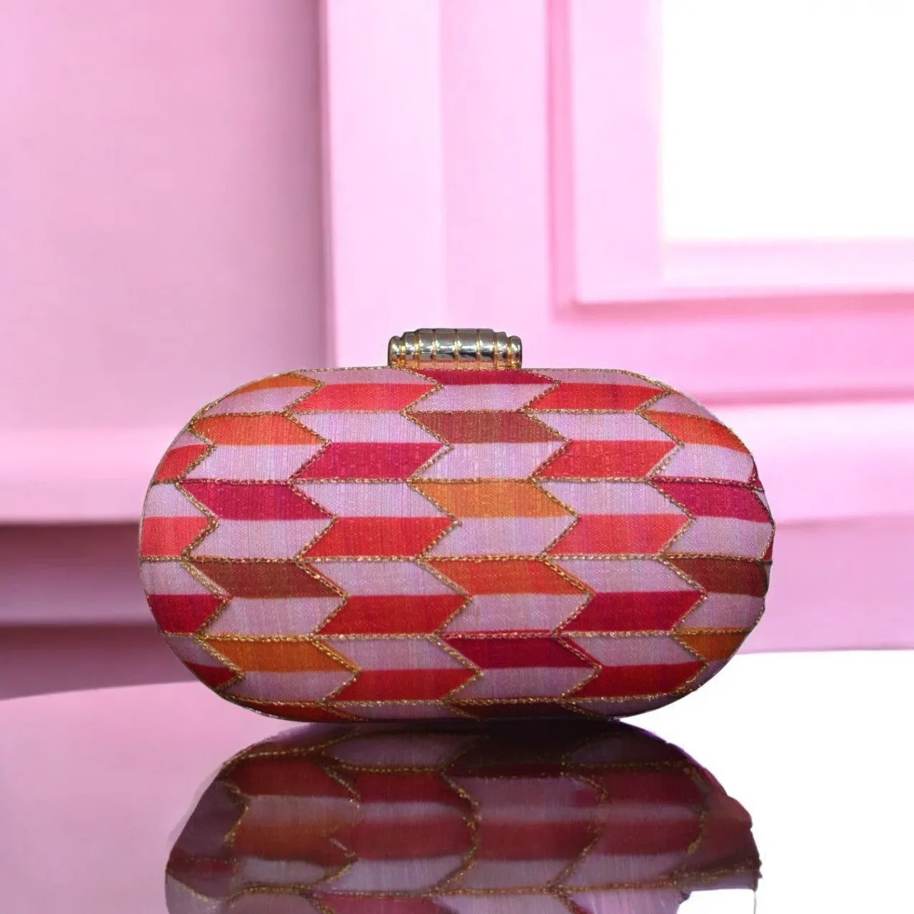 Exclusive Pink cylindrical Shape Clutch with Checkers design
