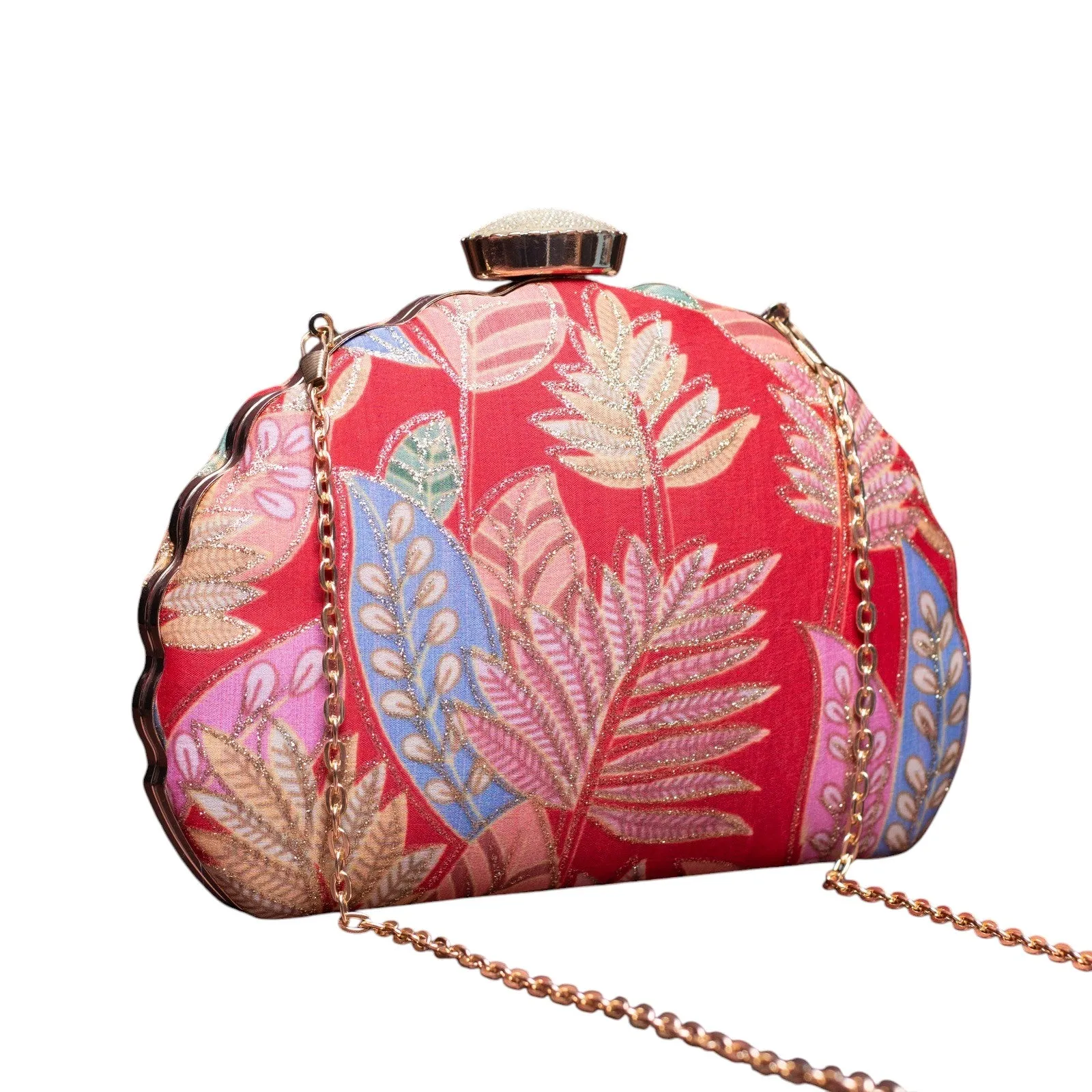 Exclusive Red Clutch with Leaf Design