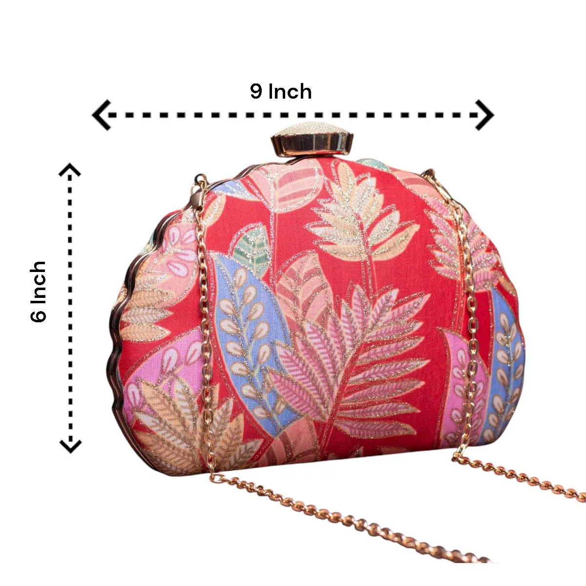 Exclusive Red Clutch with Leaf Design