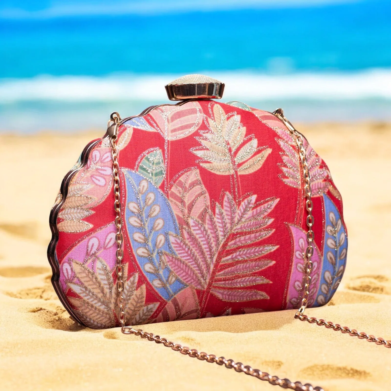 Exclusive Red Clutch with Leaf Design