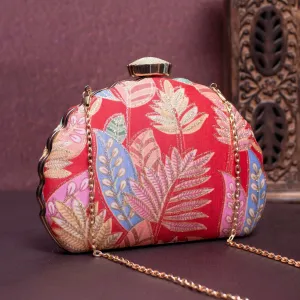 Exclusive Red Clutch with Leaf Design