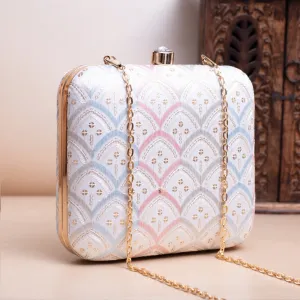 Exclusive White Chikankari Box Clutch