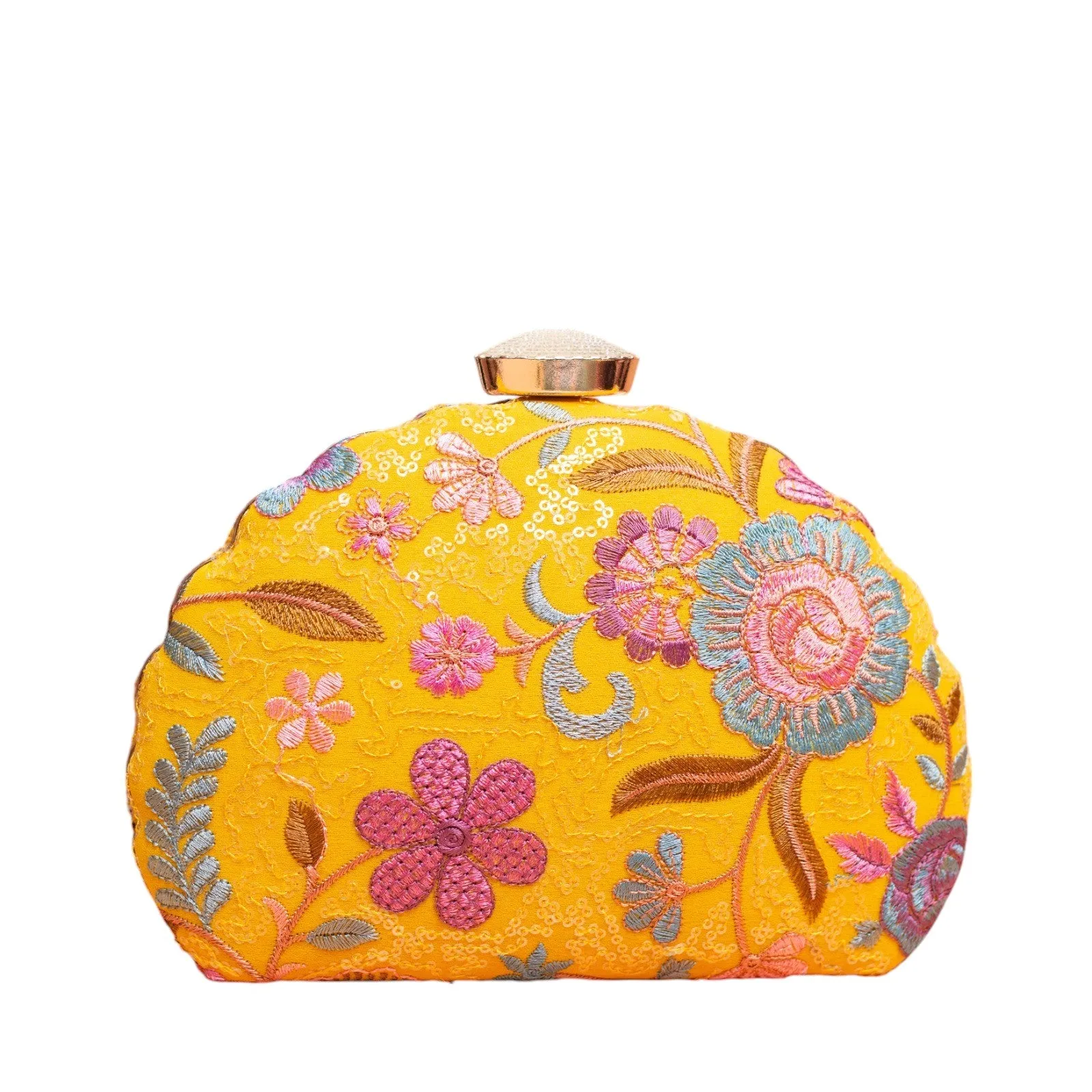 Exclusive Yellow Clutch with Floral Embroidery