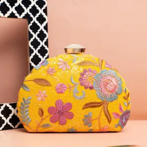 Exclusive Yellow Clutch with Floral Embroidery