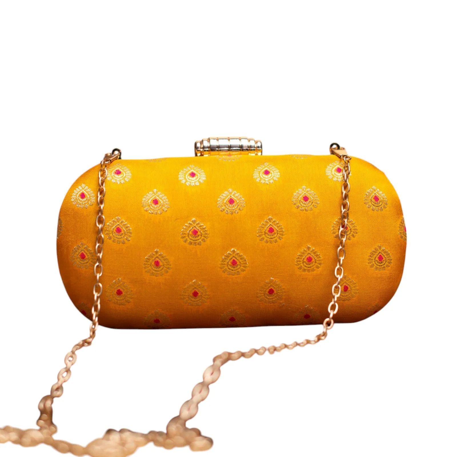 Exclusive Yellow Zari cylindrical Shape Clutch