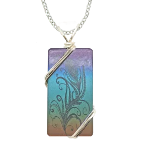 Feather Drawing Necklace, 1.5" pendant with silver-plated wiring