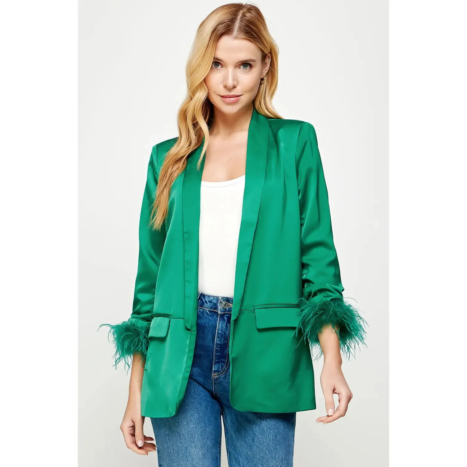 Feather Satin Blazer