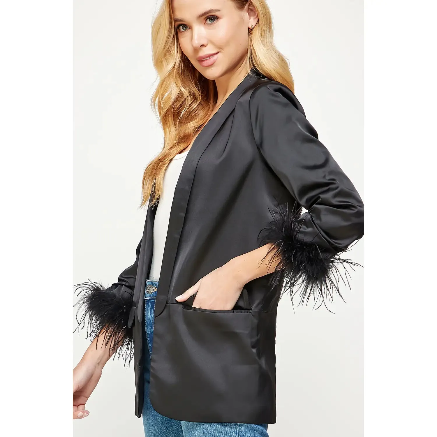Feather Satin Blazer