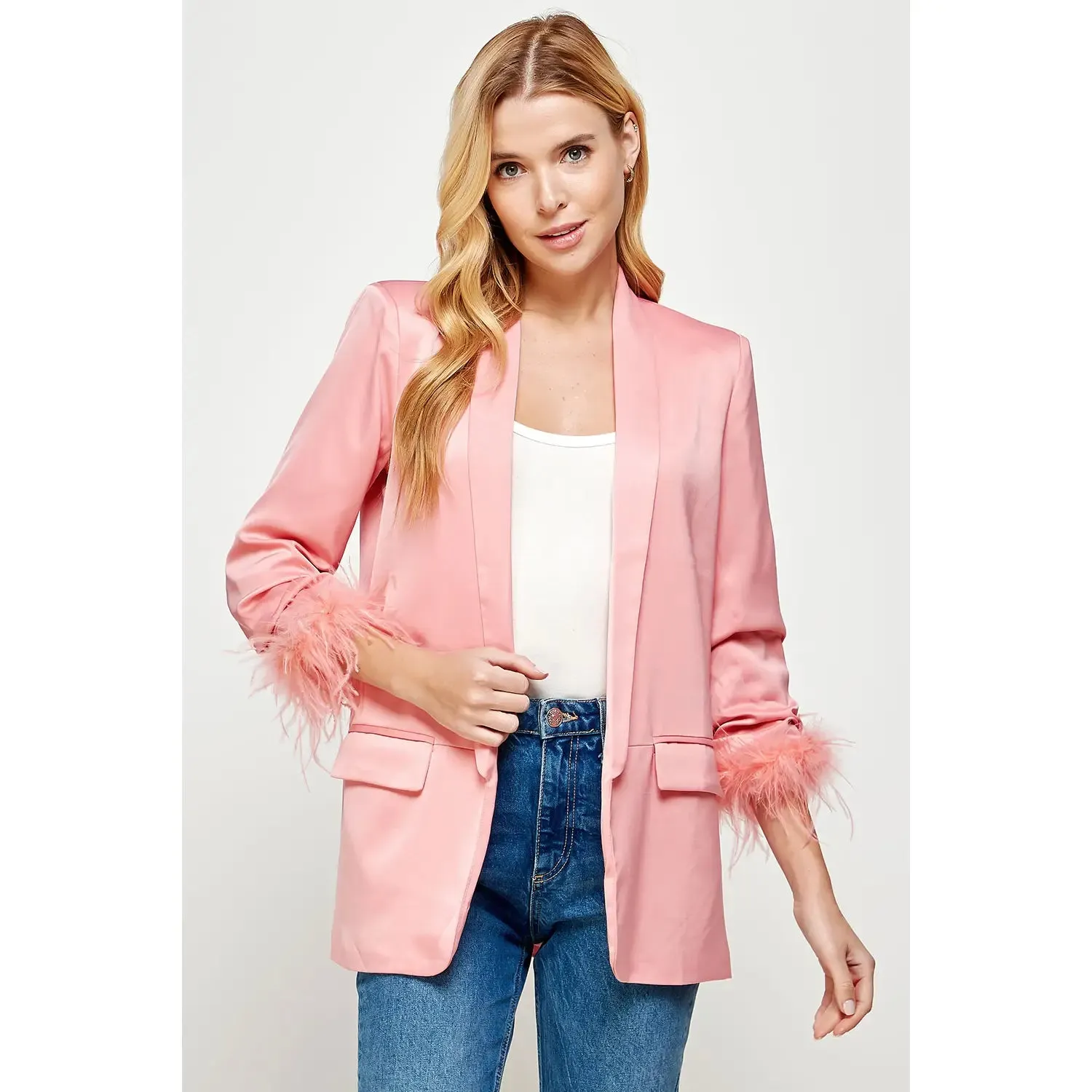 Feather Satin Blazer