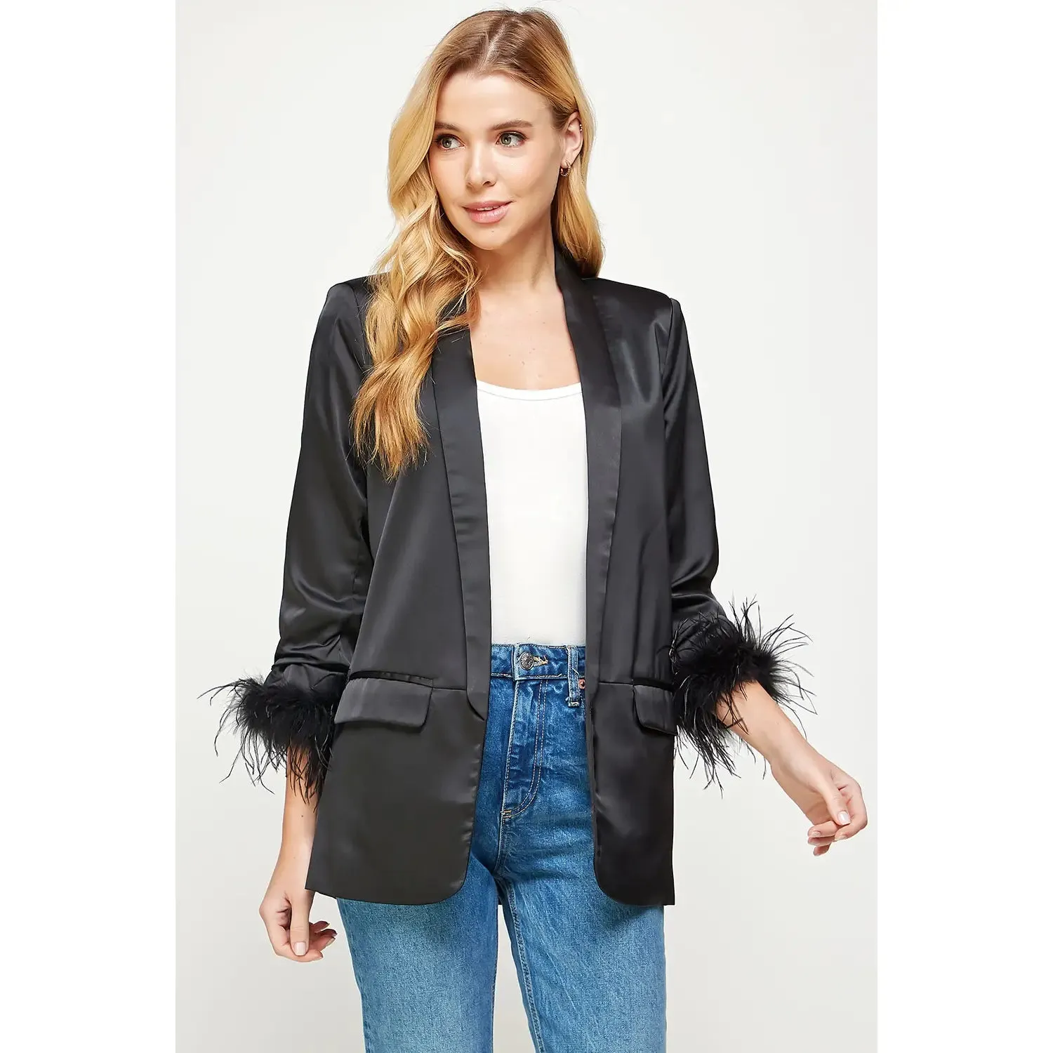 Feather Satin Blazer