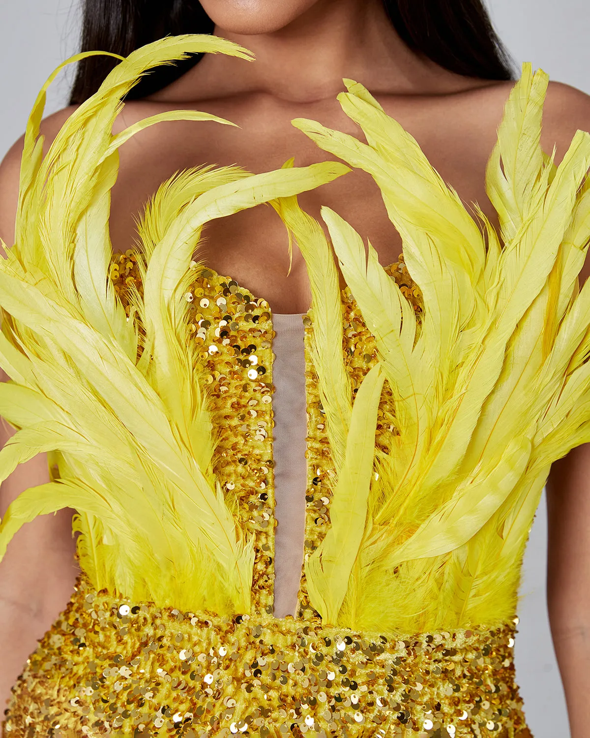 Feather Sequin Maxi Dress