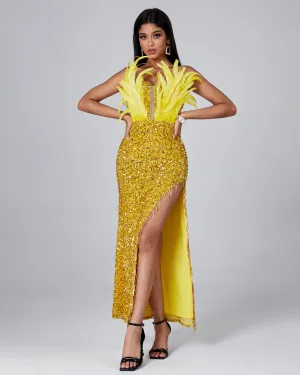 Feather Sequin Maxi Dress