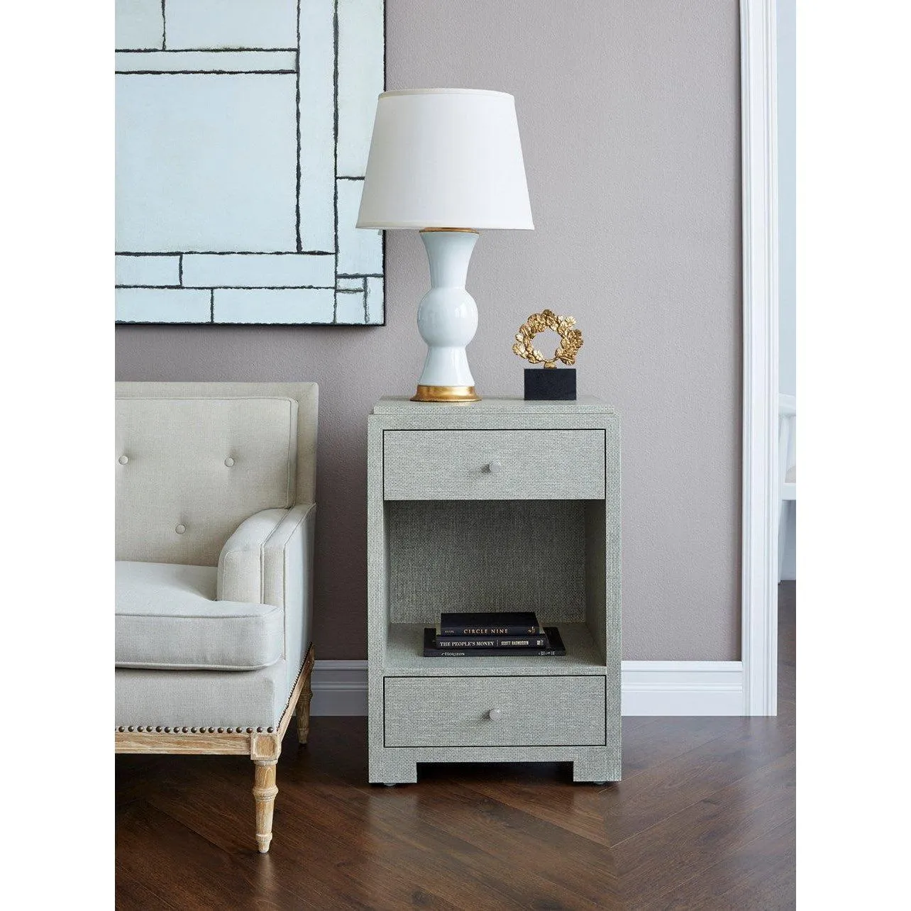 Fedor 2-Drawer Side Table / Moss Gray Tweed