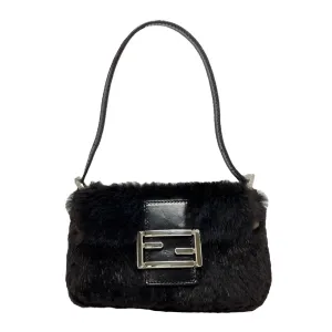Fendi Black Fur Small Baguette Bag