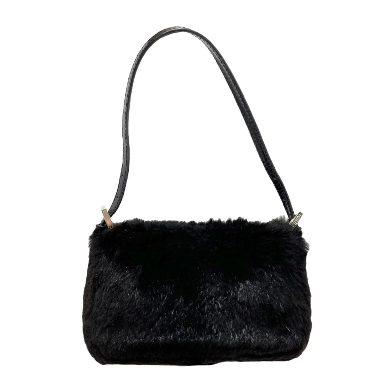 Fendi Black Fur Small Baguette Bag