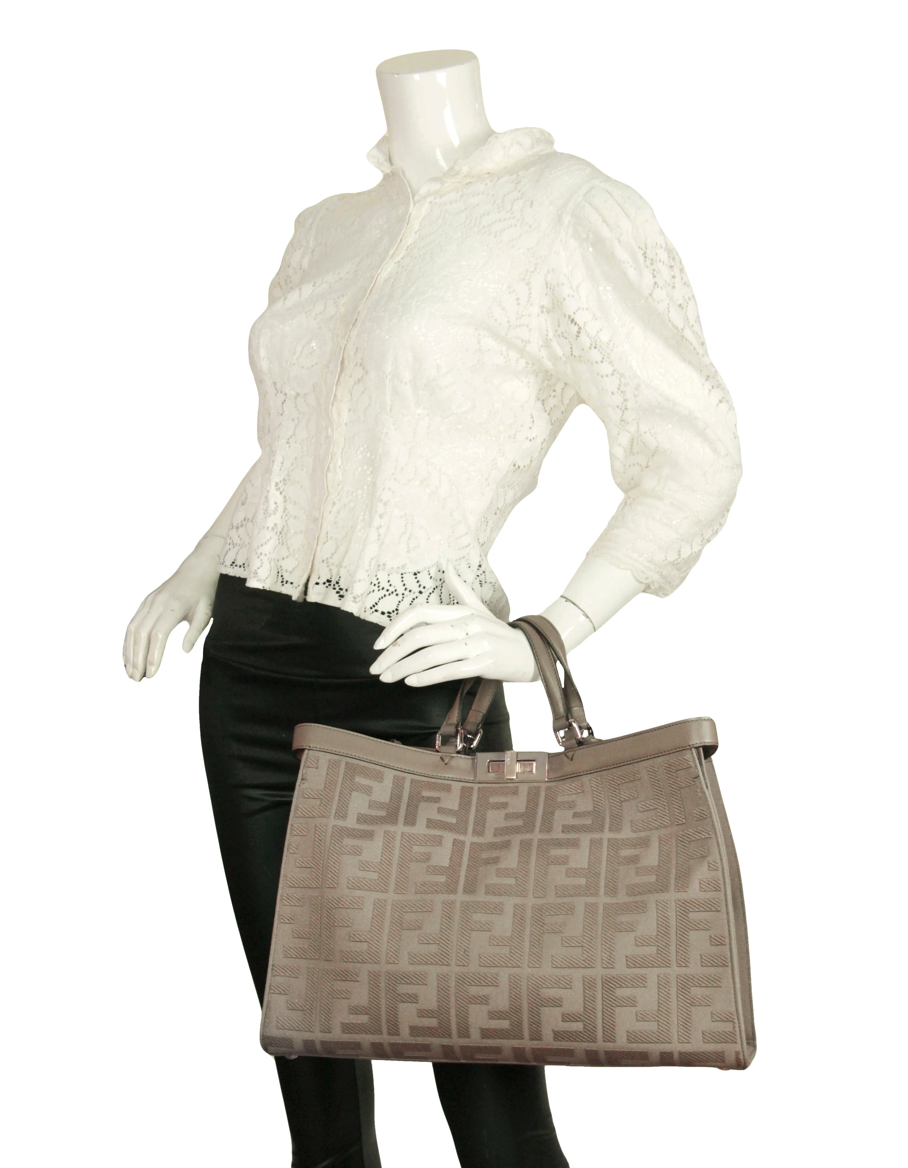 Fendi NEW Grey Canvas Monogram Peekaboo X-Tote Bag