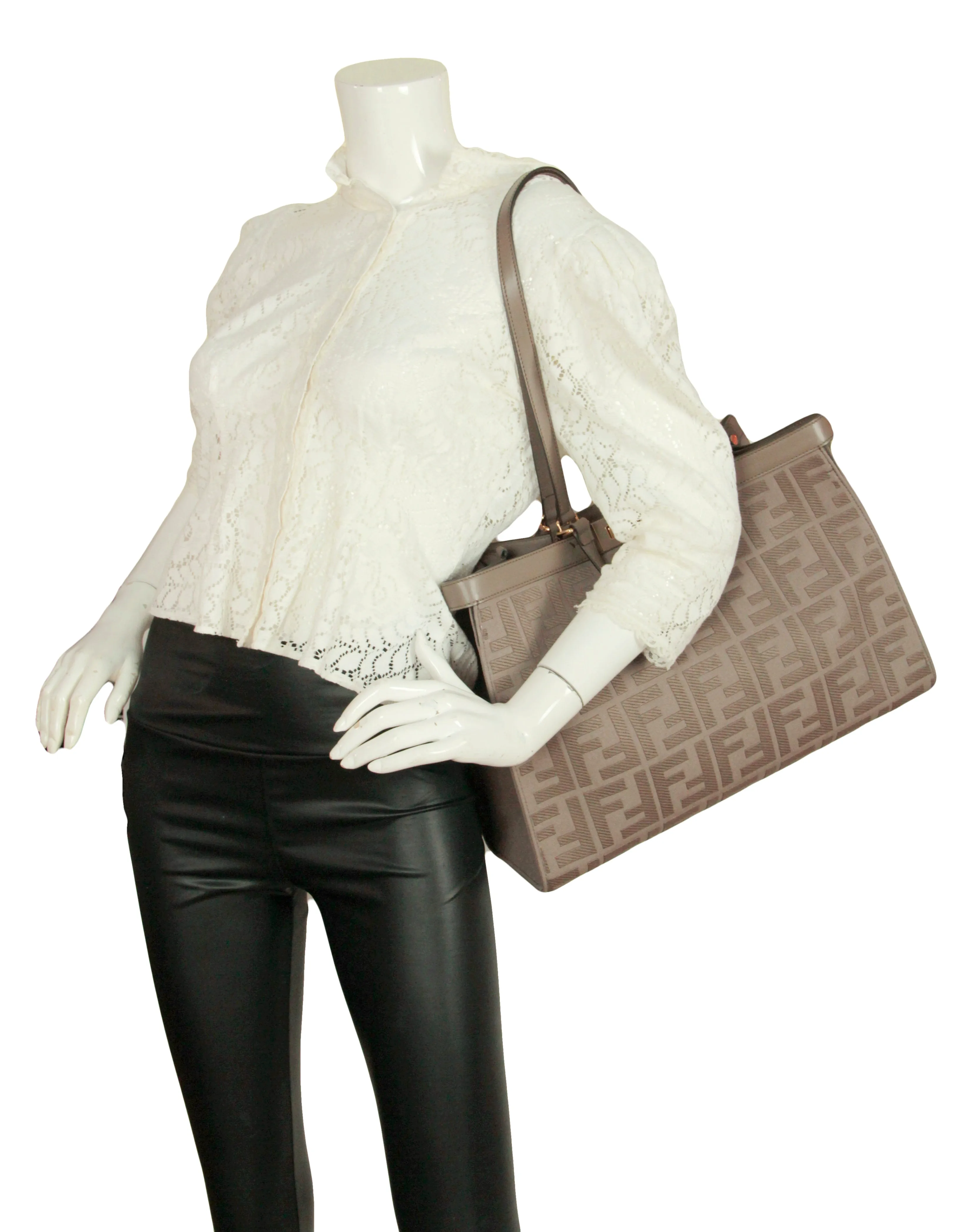 Fendi NEW Grey Canvas Monogram Peekaboo X-Tote Bag