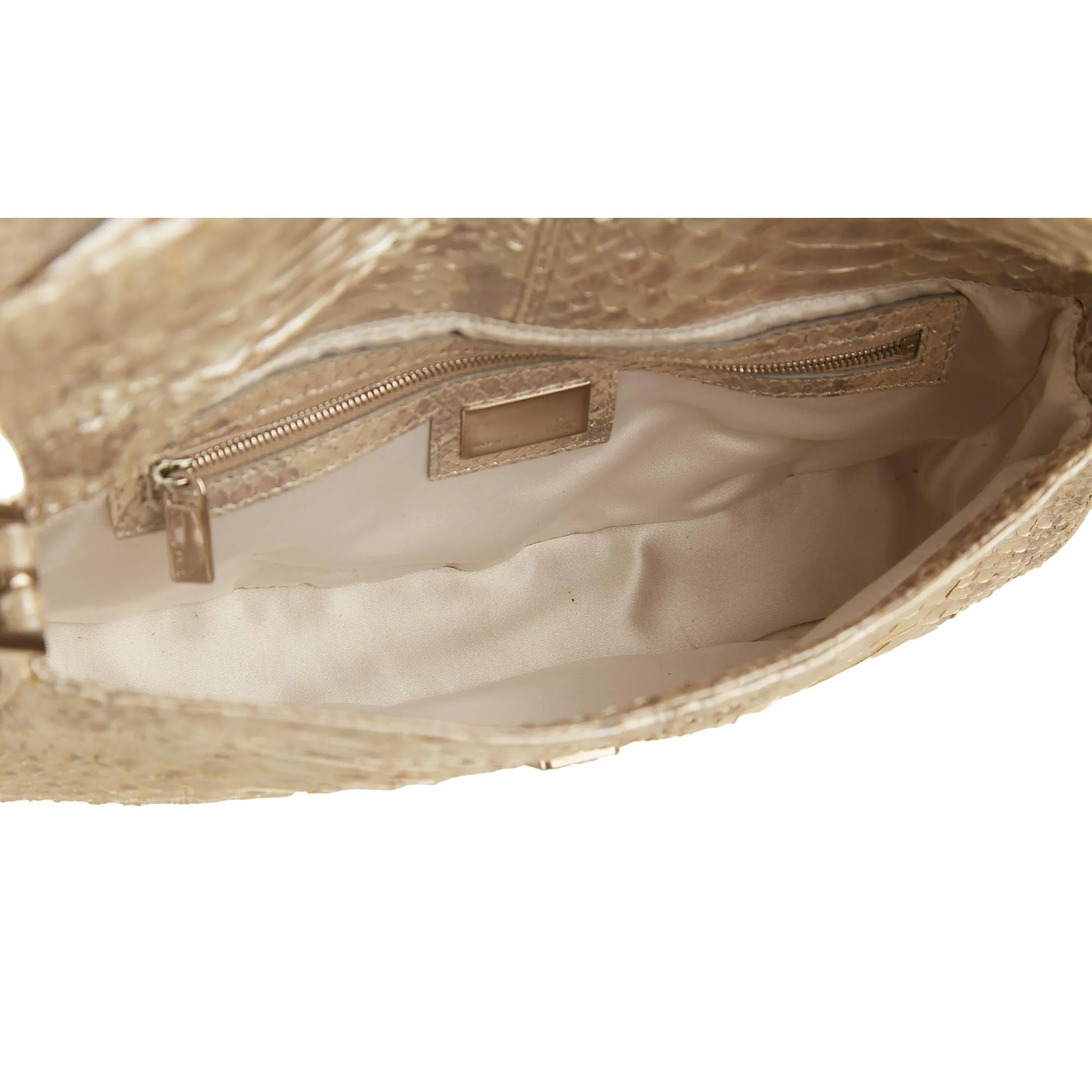 Fendi White Python Rhinestone Baguette