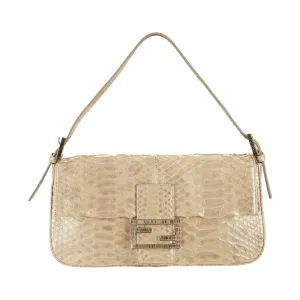 Fendi White Python Rhinestone Baguette