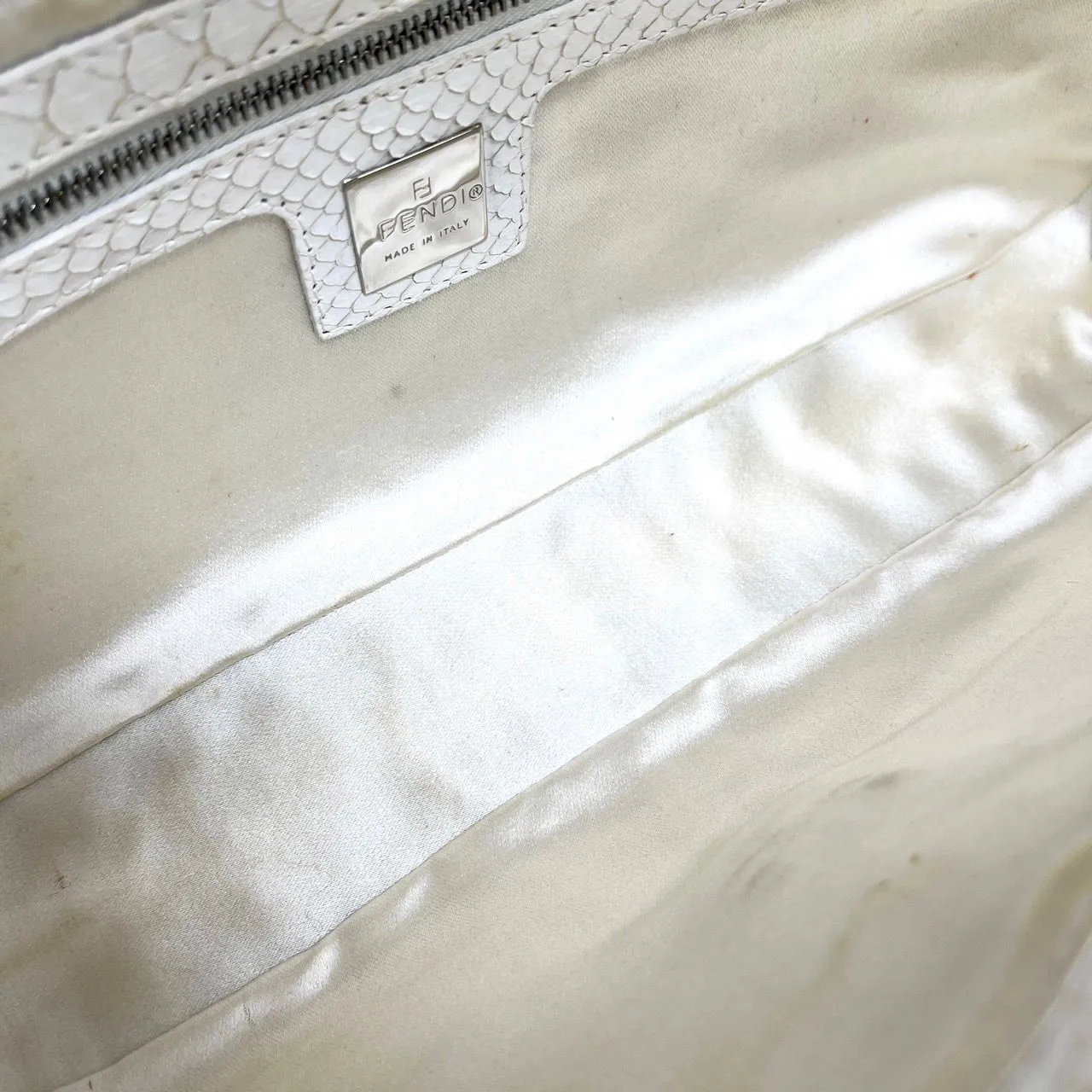 Fendi White Snakeskin Baguette
