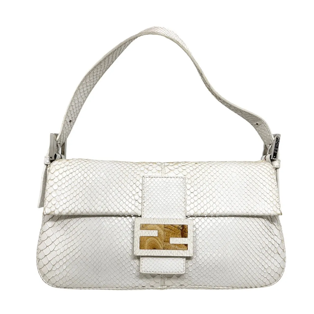 Fendi White Snakeskin Baguette