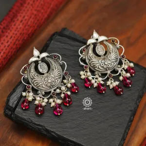 Festive Crescent Chandbali Silver Earrings