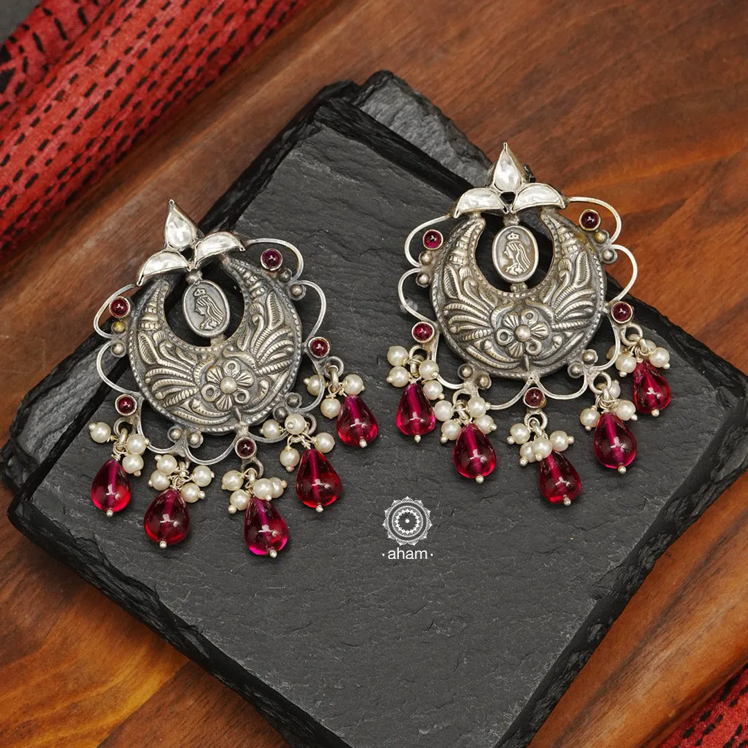 Festive Crescent Chandbali Silver Earrings