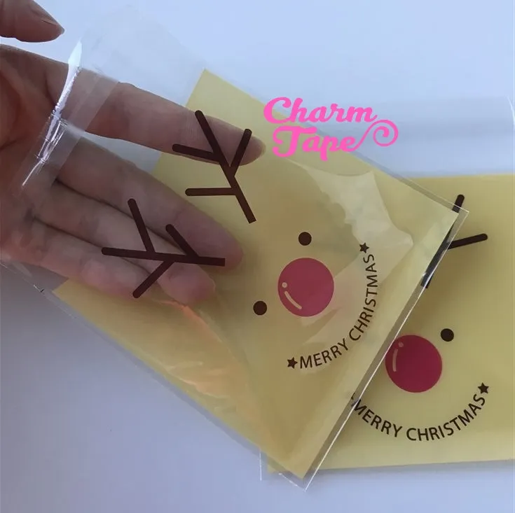 Festive Rudolph reindeer Gift Bags Cello Bags Self-adhesive Cookie bags - Favors Bags - Party bags 20/50/100 bags CB53
