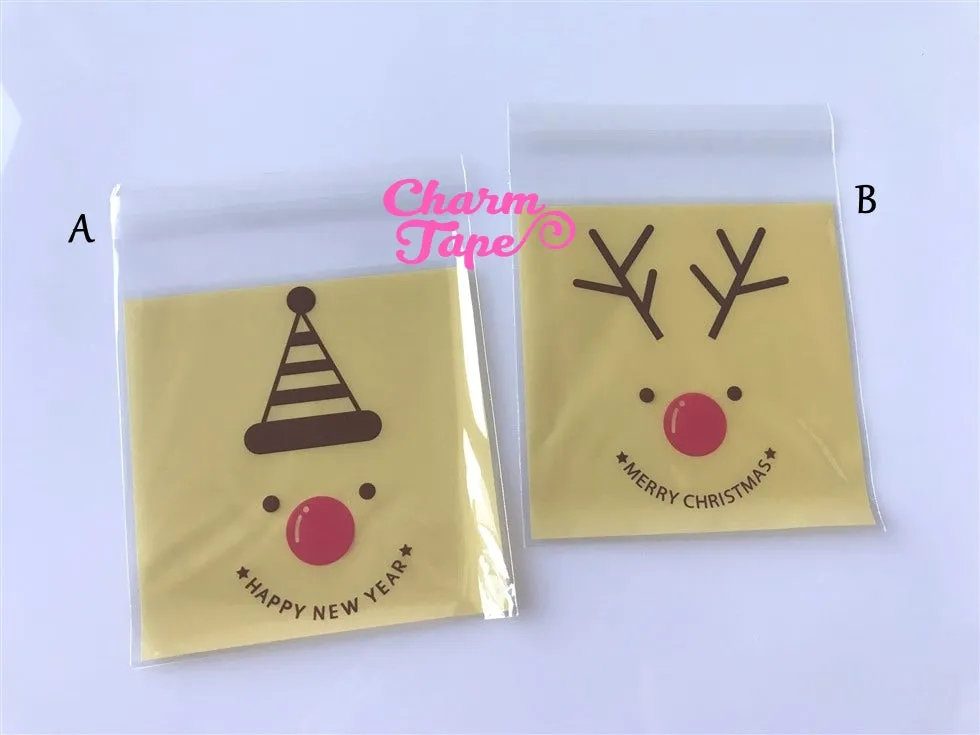 Festive Rudolph reindeer Gift Bags Cello Bags Self-adhesive Cookie bags - Favors Bags - Party bags 20/50/100 bags CB53