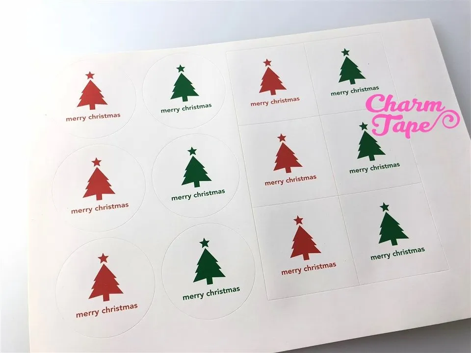 Festive Trees 1.57" Round & Square Sticker For Gift Packing Packaging 3/5 sheets GS010
