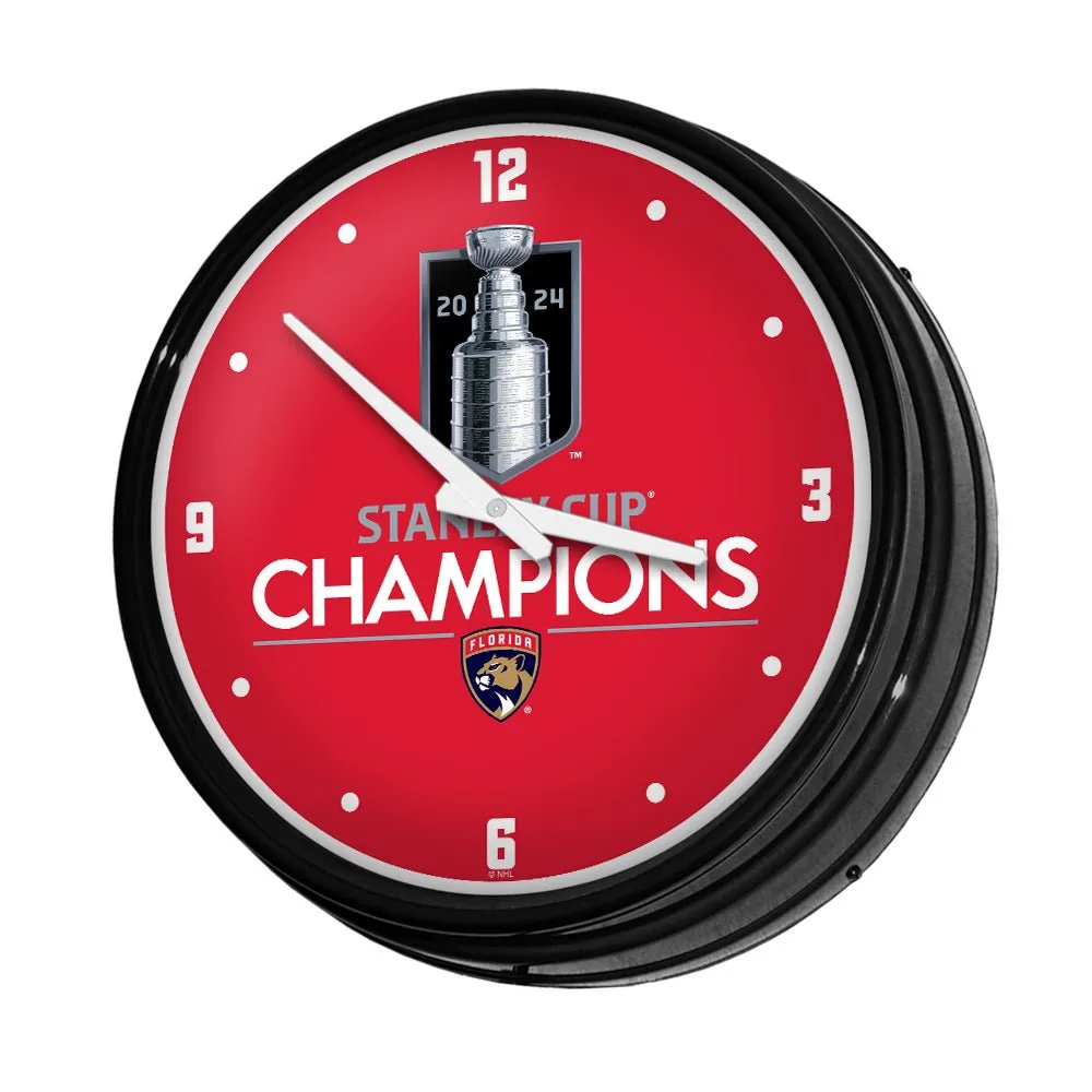 Florida Panthers: Stanley Cup Champions - Retro Lighted Wall Clock