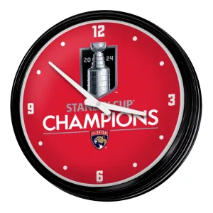 Florida Panthers: Stanley Cup Champions - Retro Lighted Wall Clock