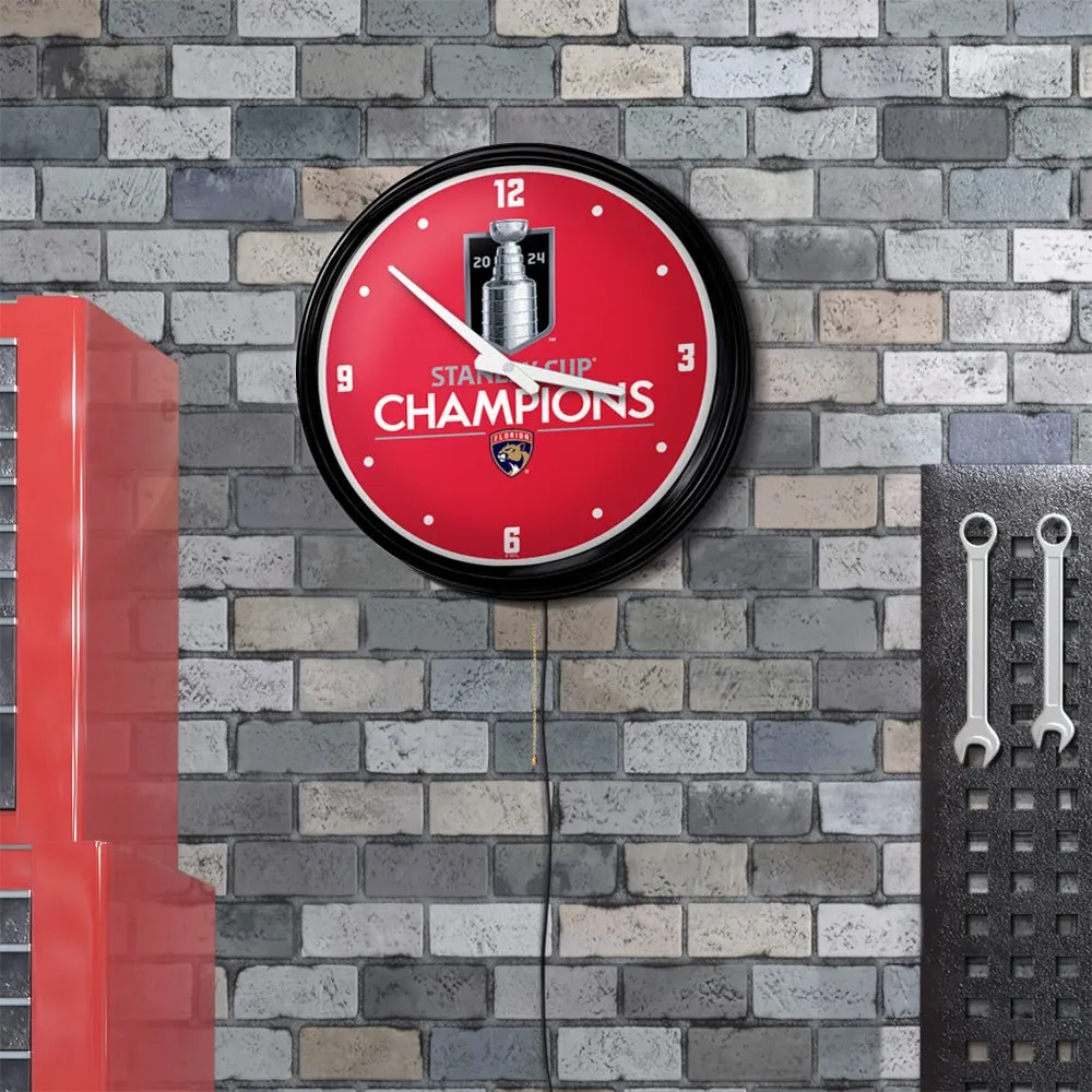 Florida Panthers: Stanley Cup Champions - Retro Lighted Wall Clock