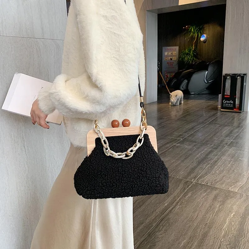 Fluffy Shoulder Bag Solid Plush Handbags Female Winter